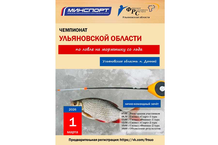 Чемпионат Ульяновской области по ловле на мормышку со льда 1 марта 2026 г., Ульяновская область, п. Дачный