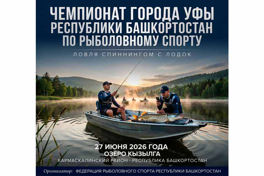Чемпионат города Уфы по ловле спиннингом с лодок 27 июня 2026 г., Республика Башкортостан, Кармаскалинский район, оз.Кызылга